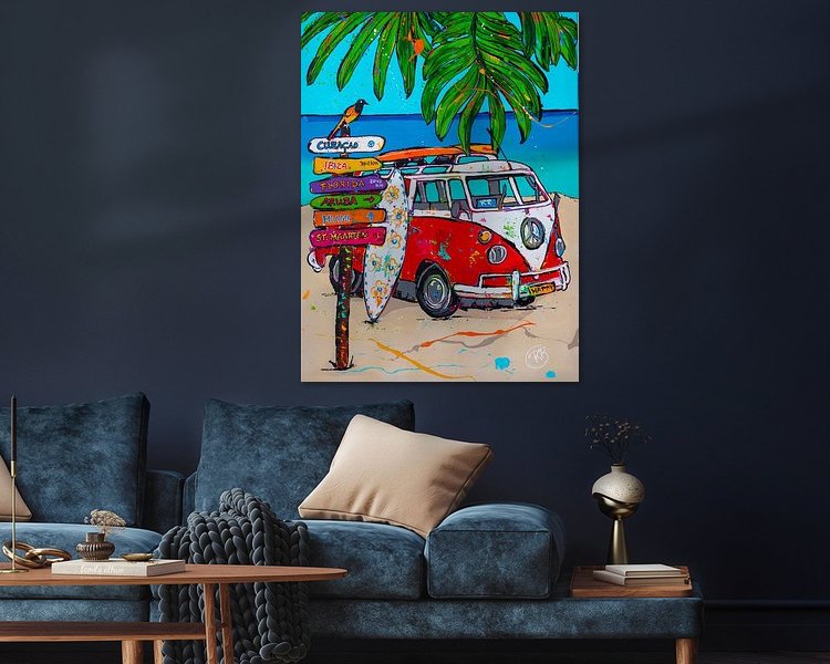 VW bus on the beach by Happy Paintings / Renata Rolefes on canvas